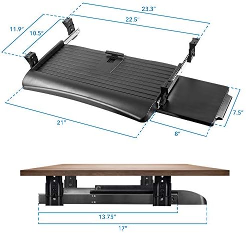 Mount-It! Under Desk Keyboard Tray, Slide-Out Keyboard & Mouse Drawer, 21" W × 11.75" D, Adjustable Height Platform with Left or Right Mouse Tray, Bolt-On Under Desk Keyboard Holder for Home Office