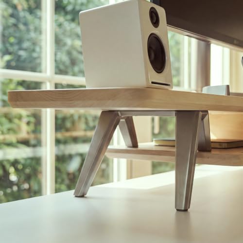 Fenge Dual Monitor Stand Riser, Wooden Desk Shelf with 2-Tier Storage