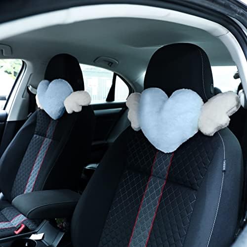 Macarrie 2 Pcs Heart Plush Car Headrest Pillow Angel Wings