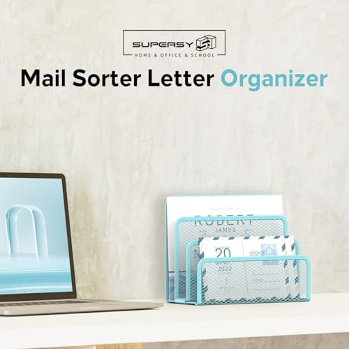 Mail Organizer Countertop for Desk, Mail File Holder with 3-Slot, Blue