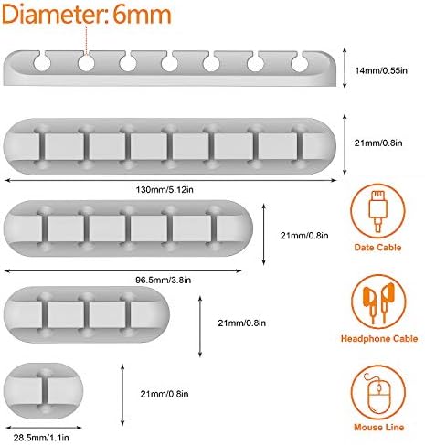 Desk Accessories for Charging Organizer - 5 Packs Grey Computer Desk Accessories and Adhesive Cord Organizer for Cable Holder Cleans Up Messy Wires at Home, Car and Office (7-5-3-1-1 Slots)