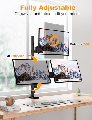Triple Monitor Mount for 13-32 Inch Screens, Gas Spring Adjustment Triple Monitor Stand Holds 17.6lbs per Arm, Tilt, Swivel, Rotation with Clamp & Grommet Kit, Max VESA 100x100mm FORGIGN Mount