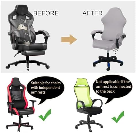 Gaming Chair Cover Set with Armrest Covers, Velvet Stretch Slipcover 1-Piece Form Fit Cover & Chair Armres Covers Included（no Chair） (Smoky Gray)