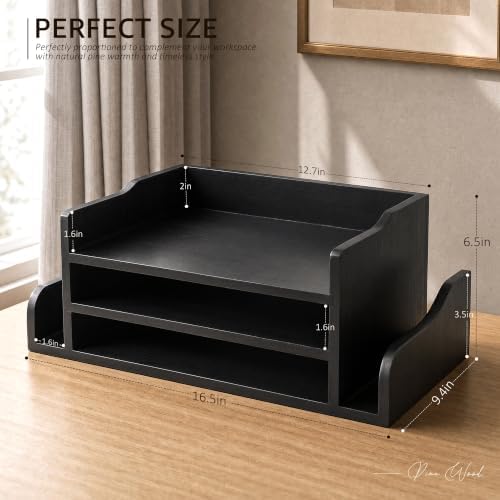 Wood Desk Organizer: File Organizer for Classroom & Office Storage, Black