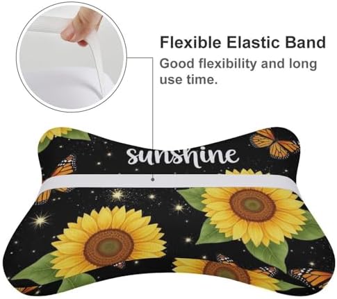2 Pcs Car Neck Pillow Monarch Butterfly Sunflower Breathable Removable Cover Headrest for Driving Office Rest