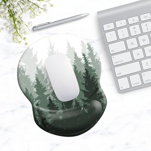 Ergonomic Mouse Pad with Support - Comfortable Wrist Rest, Non-Slip PU Base for Home Office, Studying, Gaming (Foggy Forest)