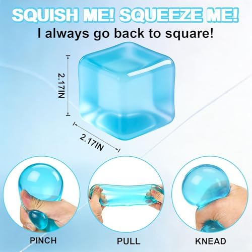 Cube Squishy Stress Relief Toys, Clear Sensory Fidget Toys for Anxiety & ADHD, Soft Slow Rising Squeeze Toys for Desk Office, Cool Gadgets Gifts for Teens and Adults