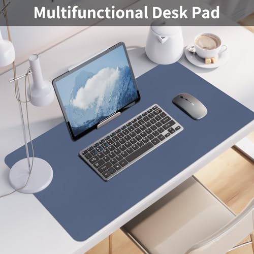 Bloss Grey Blue Desk Mat, Leather Desk Matt for Desktop, Waterproof Large Keyboard Mat, Computer Mat for Office/Home/Decor(31.5 x 15.7 Inches)