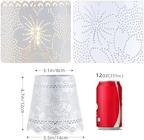 YISUN Chandelier Lampshades Set of 6, Small Metal Lamp Shade 3.9" Top x 5.9" Bottom x 5.5" High, Fit for Candelabra Bulbs, Clip-on Lamp Shades (Flower White)