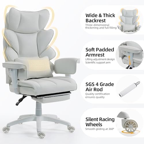 Office Chair,Executive Ergonomic Office Chair with Pocket Spring Cushion, High Back Computer Gaming Chair with Adjustable Armrests, Lumbar Support, Footrest, Executive Chair- White PU Leather