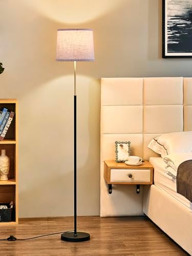 60" Modern Floor Lamp with Linen Shade, 3 Color LED Bulb & Foot Switch