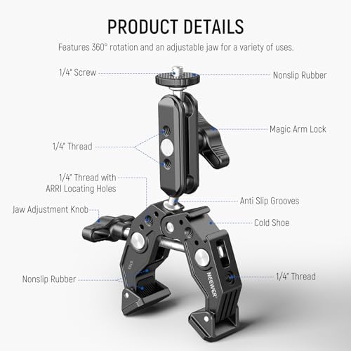 NEEWER Super Clamp with 3" Dual Ballhead Magic Arm, Cold Shoe, ST83