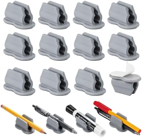 Biottro 12PCS Pen Holder for Desk, Upgraded Adhesive Pen Pencil Holder for Desk Wall Clipboard Car Silicone Pens Markers Pencils Organizer Teacher Supplies Office Supplies (12PCS Gray)