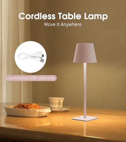 UME 3 Pack Cordless Table Lamp, Battery Operated Lamp - Portable Waterproof Rechargeable Table Lamp w/ 3 Color Temps & Stepless Dimming for Dinner, Desk, Cafe, Outdoor (Pink)