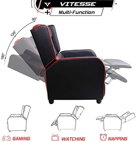 VITESSE Gaming Recliner Chair Racing Style Single PU Leather Sofa Modern Living Room Recliners Ergonomic Comfortable Home Theater Seating, Red