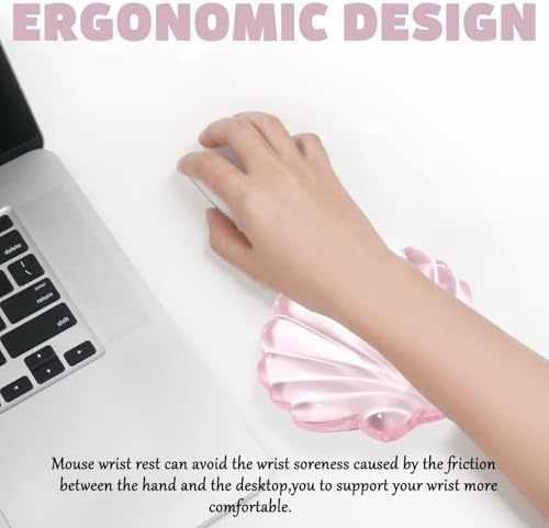 Gel Wrist Rest for Keyboard and Mouse Pink Transparent Shell Keyboard Wrist Rest Ergonomic Cute Pink Clear Cool Seashell Mouse Wrist Pad Silicone Non-Slip Support for Computer Gaming Home Office