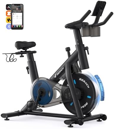 MERACH Exercise Bike, Magnetic Friction Stationary Bike for Home with APP