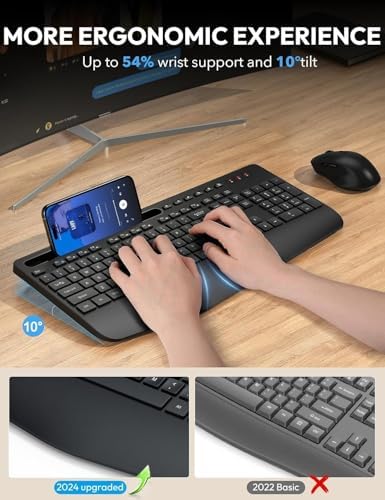 SABLUTE Wireless Keyboard and Mouse Combo, Full Size, Ergonomic Wrist Rest