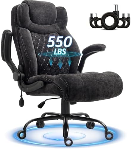 Office Chair, Big and Tall Executive Chair with Air-Lumbar Support, Breathable Desk Computer Chair with Adjustable Flip-up Armrests, Wide Cushion Seat Swivel Home Office Chair
