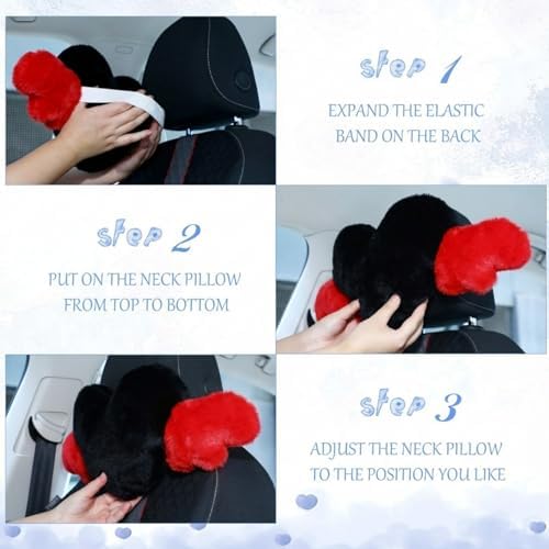 Macarrie 2 Pcs Heart Plush Car Headrest Pillow Angel Wings