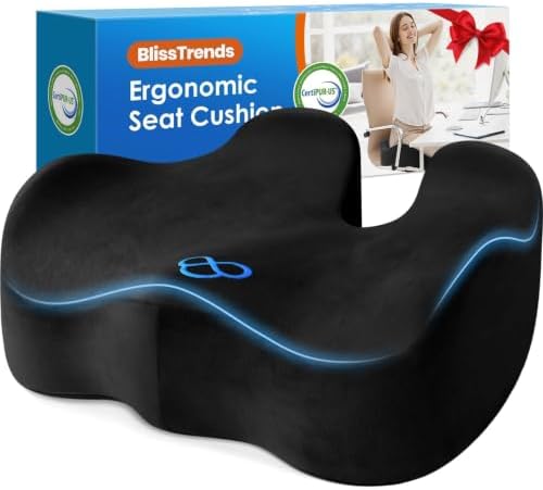BlissTrends Extra Thick Seat Cushion for Office Chair & Car Seat, Black