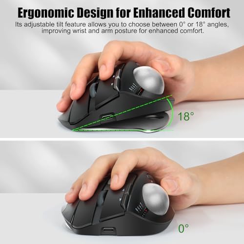 TRELC Wireless Trackball Mouse, Ergonomic Rollerball Mouse with 4800 DPI/7 Programmable Buttons, Thumb Control Mice, Rechargeable Optical Mouse for 3 Devices, for Windows, PC, Laptop, Tablet (Black)