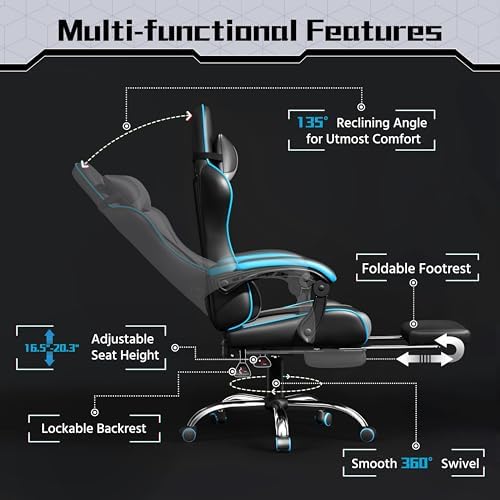 Yaheetech Gaming Chair with Footrest Massage Lumbar Pillow Black and Gray