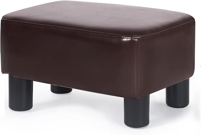 Joveco Small Footstool Ottoman Footrest Modern Rectangular Padded Seat for Living Room Bedroom (Brown PU Leather)