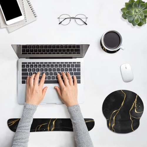 Britimes Ergonomic Mouse Pad Set with Wrist Rest, Black Gold Marble