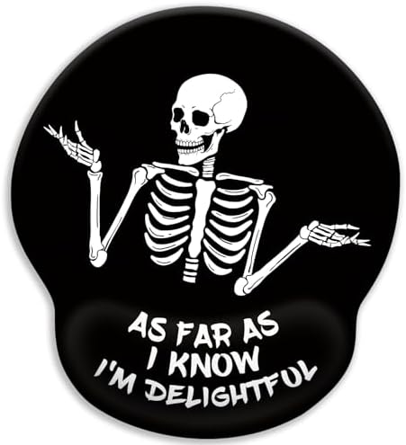 LIMKRIAN Skeleton Mouse Pad with Wrist Rest, 9.8 x 8.6 in, Funny Skull