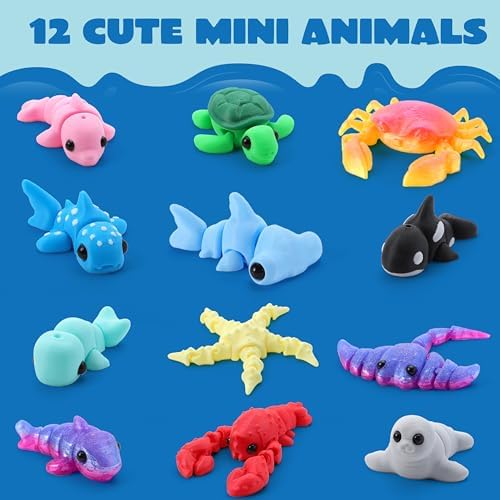 JOYIN 12 Pcs 3D Printed Ocean Animals Set, 4" Animals 3D Printed Toys - Cute Articulated Flexible Figurines Fidget Toys for Party Favors Birthday Gifts Desk Pets Office Home Decor