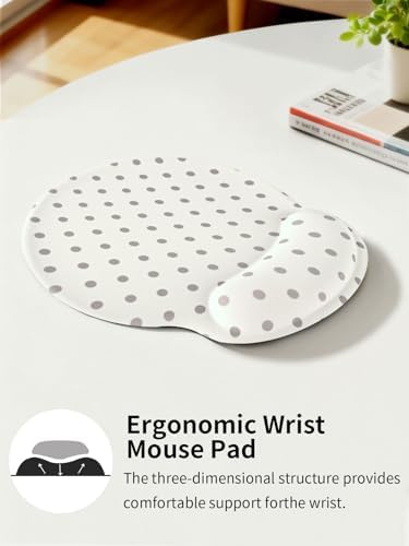 Seorsok Cute Polka Dot Mouse Pad with Gel Wrist Support Mouse Pad,Ergonomic Aesthetic,Comfortable Mousepad for Office Game Work Computer,Pain Relief Mousepad with Non-Slip Silicone Base,Beige