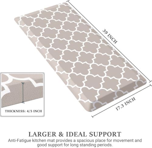 WISELIFE Anti Fatigue Mats for Kitchen Floor, 17.3" x 39", 4/5 Inch, Khaki