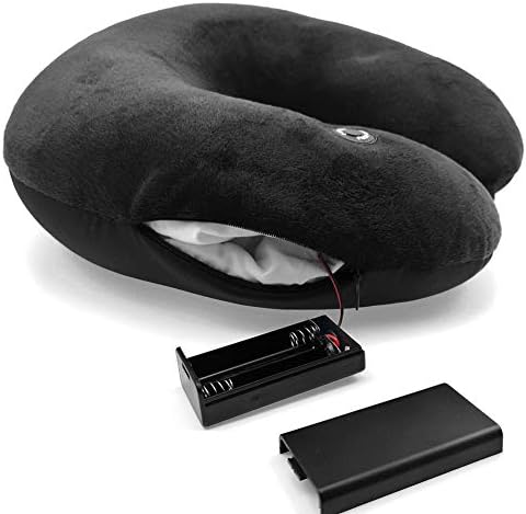 Hooshing Vibrating Neck Pillow Portable Travel Neck Pillow Massage, Black