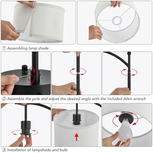 Table Lamp Set of 2, 23.5" Bedside Lamps with USB C+A Ports, Black