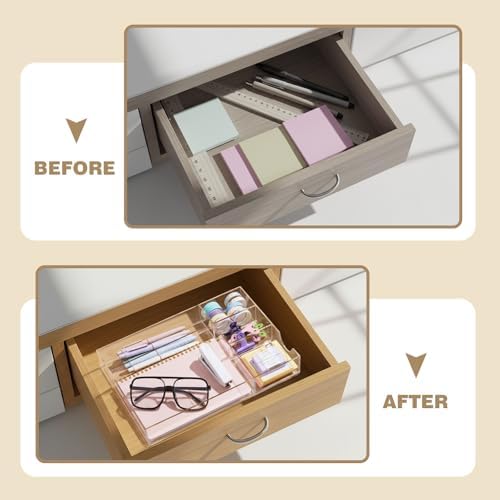 Briwooody Clear Acrylic Drawer Organizer,5 Compartments,Large