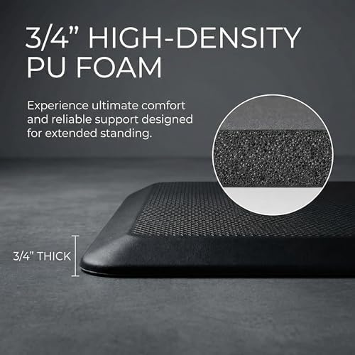 Anti Fatigue Floor Mat - 3/4 Inch Thick Kitchen Rug for Floor, Standing Desk Mat - Comfort at Home, Office, Garage - Non Slip Bottom, Durable and Stain Resistant (Black, 20" x 39")