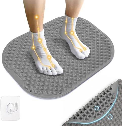 Upgrade Silicone Foot Massager Mat with Dual-Side Usage, Large Reflexology Mat for Feet Relaxation, Foldable Foot Acupressure Mat, Portable Standing Desk Mat for Pain, Fatigue Relief(Gray-L)