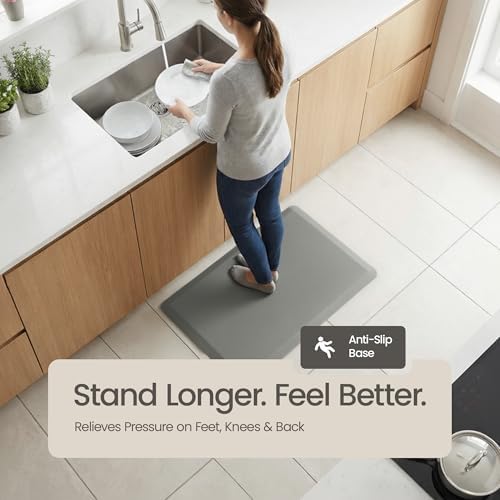 Anti Fatigue Kitchen Mats for Floor | Padded Kitchen Rugs | Non Slip, Cushioned Standing Desk Mat | Waterproof Floor Mat for Home and Office | 17.3" x 28" X 0.47", Grey, 1-Pack | More Décor