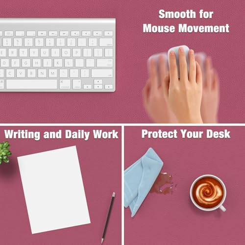 Hsurbtra Desk Pad, 23.6" x 13.8" PU Leather Desk Mat, M Extended Mouse Pad, Waterproof Desktop Blotter Protector, Non-Slip Ultra Thin Small Laptop Keyboard Writing Mat for Office Home, Deep Red