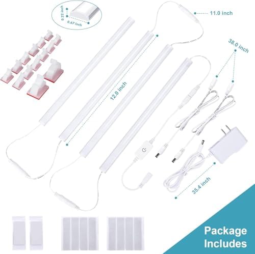 JUSJUBR Under Counter Lights for Kitchen, 4pcs 12 Inch Warm White 3000K Dimmable LED Under Cabinet Lighting with Memory Function, Under Cabinet Lights Plug-in, LED Light Bar for Closet