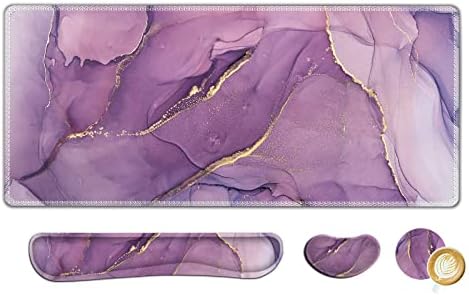 AIMSA Large Gaming Mouse Pad Set, Keyboard Wrist Rest Support Mouse Pad, Ergonomic Memory Foam Multifunctional Extended Desk Mat 35x15.7in Anti-Slip Rubber Base for Office Home, Purple Marble
