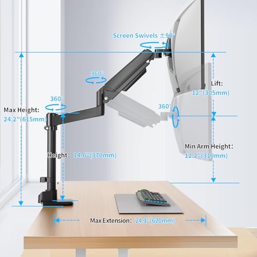 Single Monitor Mount for 17-60 inch, Hold 44 lbs, Adjustable Pole