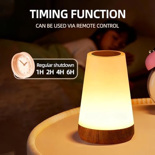 Night Light, Dimmable Touch Lamp and Remote Control, 13 RGB Colors & 5 Brightness, Rechargeable Bedside Table Lamp for Baby Kids Nursery Bedroom Bathroom Camping (Wood Grain)