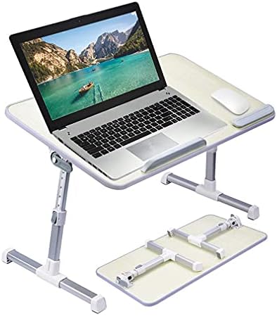 Amazon Basics Portable Foldable Adjustable Laptop Stand Tray Table Lap Desk for Bed and Couch, Fits up to 17-Inch Laptop, 12"x20", Cream