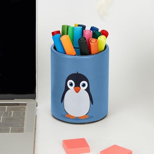Penguin Pen Holder Pencil Organizer Cute Pencil Cup Desk Decor Makeup Brush Holder PU Multifunctional Office Supplies for Home Classroom School