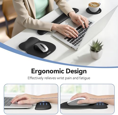 TECKNET Gel Ergonomic Mouse Pad & Keyboard Wrist Rest & Coaster