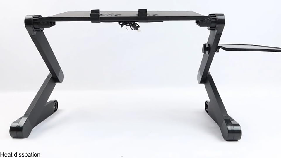 Adjustable Lap Laptop Computer Portable CPU Cooling Fan Ergonomic Vented Table Stand Desk Tray (420 * 260mm with Mouse Pad & Double Fans, Black)