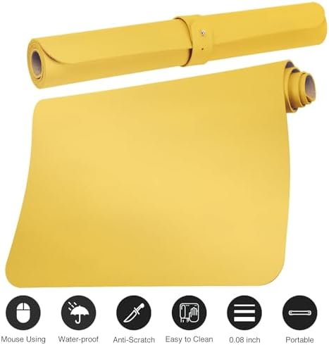 Boutilon Leather Desk Pad Protector,Non-Slip Mouse Pad,Laptop Desk Pad,Office Mouse Mat,Waterproof Leather Desk Blotter,Desk Writing Pad for Office and Home (XXXL-Yellow,47"x 24")