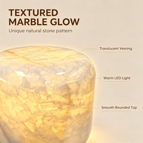 Natural Marble Lamp Cordless Pat Control Night Light Rechargeable Small Marble Table Lamp, Dimming Warm Glow Portable Stone Touch Lamp for Bedroom, Living Room, Decor Gift